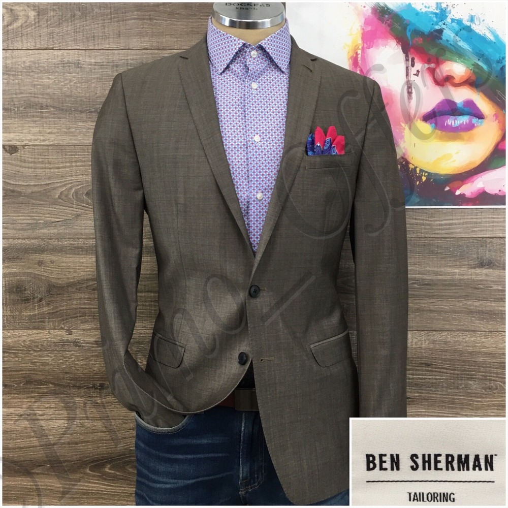 Ben Sherman Mens Blazer Sport Coat Casual‎ Jacket Size 40L Two Button Wool Suits